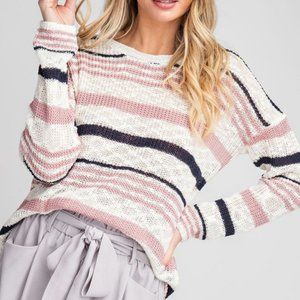 Ivory/Pink/Navy Striped Spring Sweater